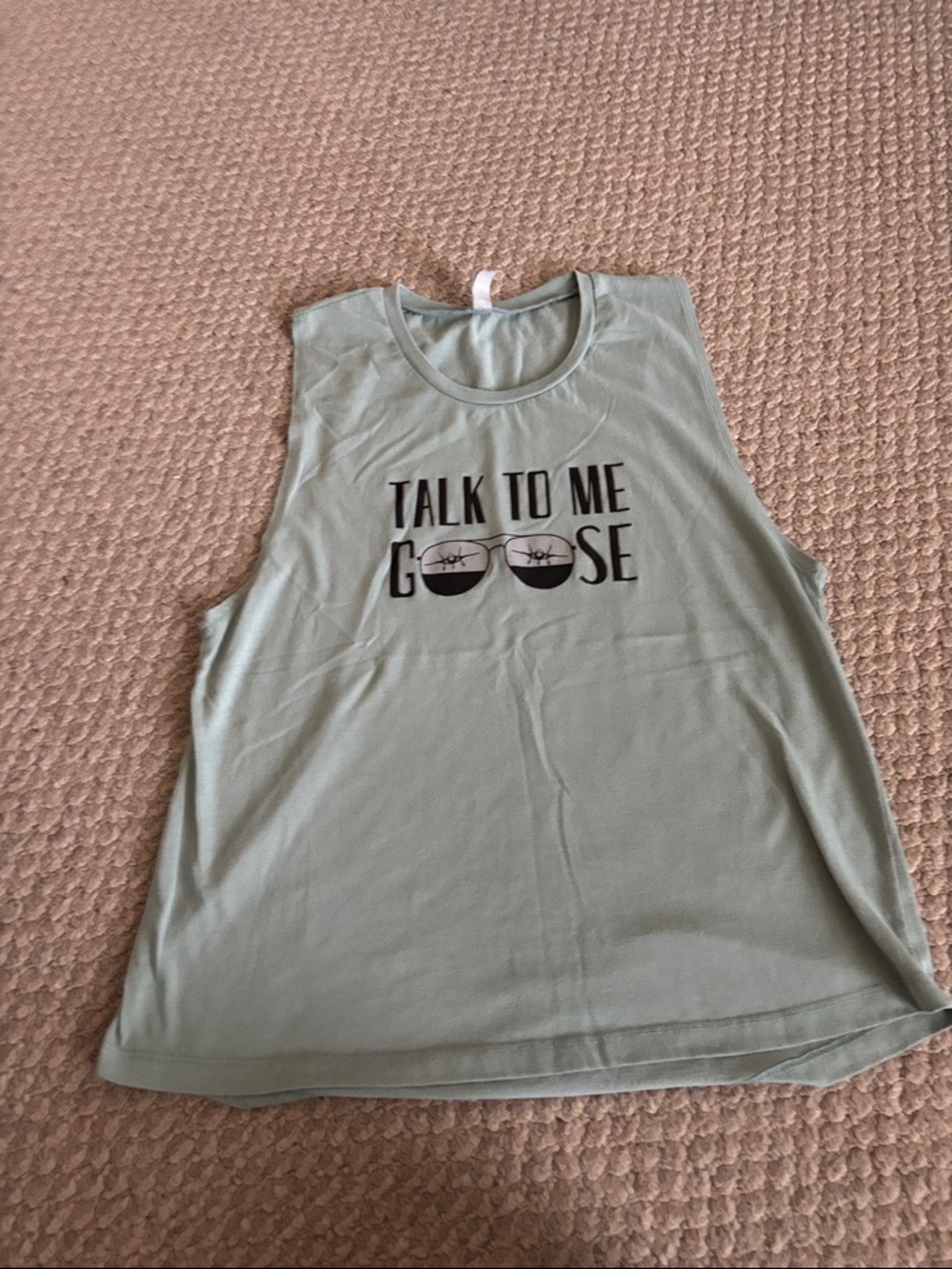 Talk To Me Goose Sleeveless Graphic Tank - Sage